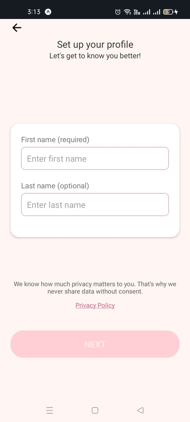 Setup Profile Screen